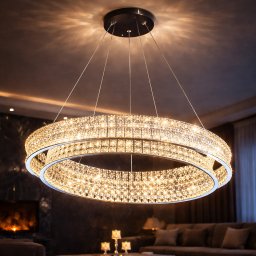 Lustra LED cu telecomanda LLC160/500CH, 55W, cerc cu cristal, dimabila, înaltime reglabila