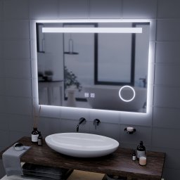 Oglinda LED pentru baie 80x60 cm, touch, cu dezaburire si lumina rece 6000K