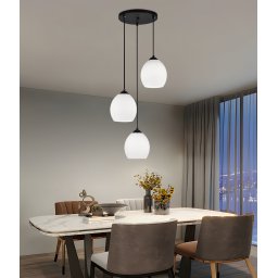 Lustra suspendata Monica LM530/3BK cu 3 becuri E27, negru, metal si sticla