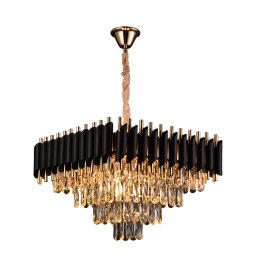 Candelabru cu cristal Versailles Nobile 5xE14, Ø38 cm, auriu-negru, inaltime reglabila
