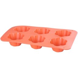 Forma din silicon MagicHome pentru 6 muffins, model floare, rosie 28,6x17,2 cm