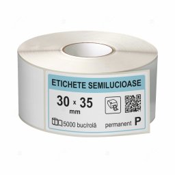 Rola etichete autoadezive semilucioase 30x35 mm, adeziv permanent, 5000 etichete rola