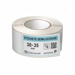 Rola etichete autoadezive semilucioase 30x35 mm, adeziv permanent, 1000 etichete rola