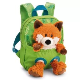 Nici: Rucsac cu vulpe de pluș - verde, 25 cm
