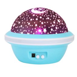 Lampa de veghe rotativa cu proiectie de stele si luna model planeta ALBASTRA
