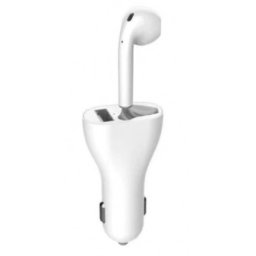 Incarcator auto cu casca wireless inclusa conectare bluetooth Alb