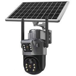 Camera de supraveghere V380 cu panou solar 8MP Detectare PIR lentile duble GRI