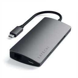 Satechi Multihub Multiport Adapter V2 Type-C la 3xUSB 3.0, HDMI 4K, MicroSD, RJ45 Ethernet Space Gray (Aluminiu)