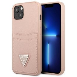 Husa Husa de protectie Guess Saffiano Double Card Case pentru iPhone 13 mini, Roz