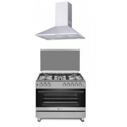 Aragaz Pachet Aragaz mixt 5 arzatoare gaz, Cuptor electric, 90x60cm, Studio Casa, FE90/60 Multifunctional + Hota Decorativa 90 Cm, Kaminox90, 1 Motor Turbo , Studio Casa