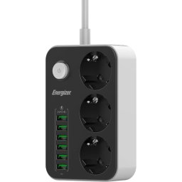 Prelungitor Prelungitor Energizer Max 9 în 1, 3 x AC Schuko + 6 x USB-A, 2500W, 10A, 2 M, Negru, EPB2500W01EU