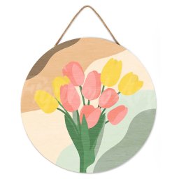 Set pictura pe numere rotunda, pe lemn, Buchet de lalele, O30cm