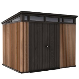 Casuta de gradina, Keter, Maro Venetian, 9x7, colectie Signature, usa dubla, ferestre, ventilatie, ranforsare metalica