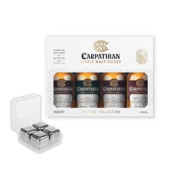 Set Cadou Miniaturi Carpathian Single Malt 4 x 50 ml și Accesorii Inox