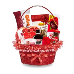 Cos Cadou Red Passion cu Delicii - Set Premium în Cos Roșu cu Mâner