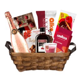 Cos Cadou Deluxe cu 9 Articole Premium - Ciocolată, Cafea, Delicii Rafinate