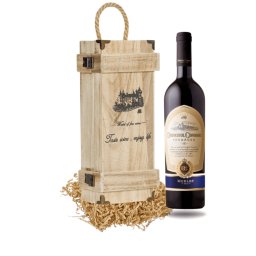 Set cutie din Lemn cu Vin Segarcea Merlot 2017 - Cadou Rustic