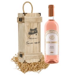 Pachet Cadou Rustic cu Lada vin de lemn si Vin Rose - Beciul Domnesc Rose Demisec