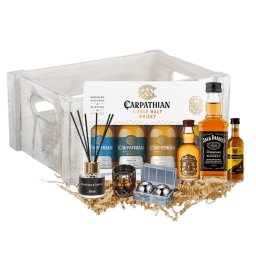 Cos Cadou select cu bauturi si accesorii premium, Cos din Lemn Decorativ