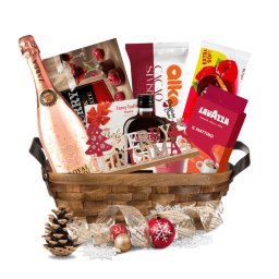 Cos Cadou Premium cu 10 Articole Premium - Ciocolata, Cafea, Delicii