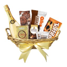 Cos Cadou Gold - Colectie Delicii Rafinate: Ciocolată, Cafea, Prajituri