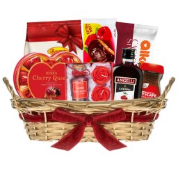 Cos Cadou IMPERIAL cu Delicii Alese, Bomboane Cherry, Prajitura Casei Alka