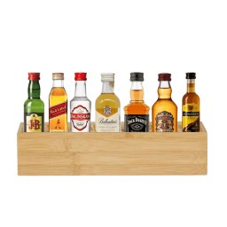 Set cadou cu o Selecție Rafinată de 7 Mini Băuturi Spirtoase – 50 ml in Cutie de Bambus
