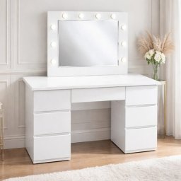 Masa de toaleta/machiaj, alba, cu oglinda si LED-uri, Vanessa old , 130x43x143 cm