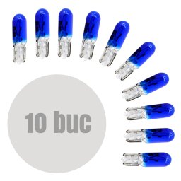 Set 10 becuri pentru bord T5 12V 2W albastre din sticla quartz Carguard