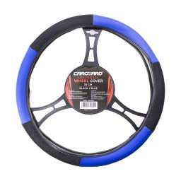 Husa volan auto Carguard 38 cm, negru/albastru, piele ecologica + textil