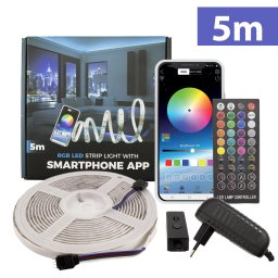 Set banda LED RGB Smart 5m IP65 cu Bluetooth si telecomanda SunShine