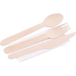 Set tacamuri ECO din lemn MagicHome Woodline cu servetel, 4 piese