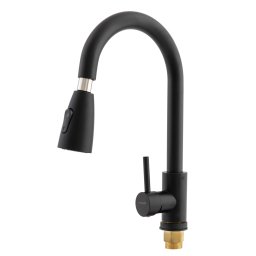 Baterie de bucatarie neagra cu dus extractabil, 2 functii, Champion NEO-014