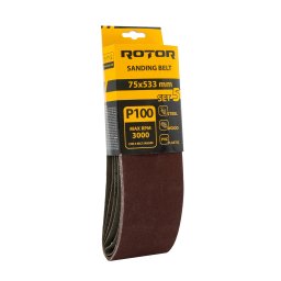 Banda de slefuit ROTOR P100 75x533 mm, set 5 bucati, pentru lemn si metal