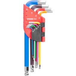 Set chei imbus Strend Pro 9 piese Hex, Cr-V, cap bila, cu husa