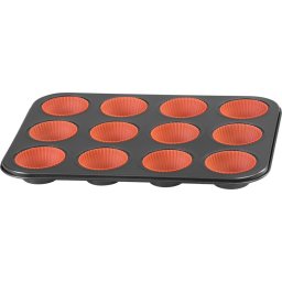 Tava pentru briose MagicHome 12 forme cu insertii din silicon, 35 cm