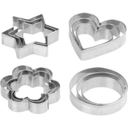Set 12 forme decupat biscuiti MagicHome din inox, inima/stea/floare/cerc