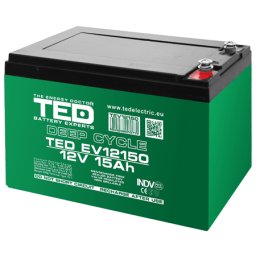 Acumulator deep cycle AGM 12V 15Ah TED pentru vehicule electrice, UPS si solar