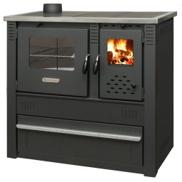 Soba-cuptor pe lemne Panonia Steel 10,54 kW, neagra, evacuare stanga