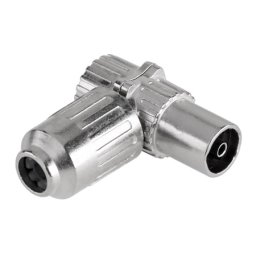 Mufa antena TV mama 90° din metal nichelat, conector coaxial