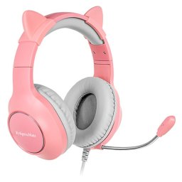 Casti gaming pentru copii Kruger&Matz Kids, roz, cu microfon si urechi de pisica