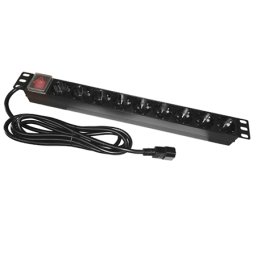 PDU rack 19 inch cu 9 prize Schuko, întrerupator LED 16A, cablu 3 m Emtex