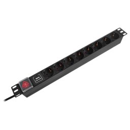 PDU rack 19 inch cu 8 prize Schuko, switch si protectie supratensiune, 16A, cablu 2 m Emtex