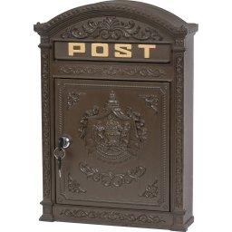 Cutie postala Edgar maro, metalica, 315x95x445 mm, cu relief POST