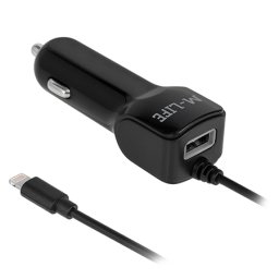 Incarcator auto M-Life cu cablu Lightning si port USB 2.1A, 12–24V