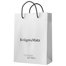 Sacosa din hartie Kruger&Matz, alba mata, cu snur negru (38x24,8x8 cm)