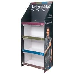 Expozitor din carton Kruger&Matz cu 4 rafturi si carlige, finisaj mat