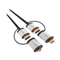 Cablu HDMI 1.4 1,5 m cu adaptoare miniHDMI si microHDMI, mufe aurite