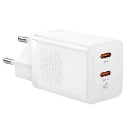 Incarcator de retea Baseus GaN5 QC 40W, 2x USB-C, alb, Fast Charging