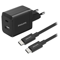Incarcator de retea Philips 45W, dual USB-A + USB-C, GaN, cu cablu USB-C